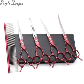 

Suit 7" 5Pcs 440C Straight Scissors Thinning Shears Curved Shears Puppy Scissors Pet Shears Dog Grooming Kit Dropshipping Z3009
