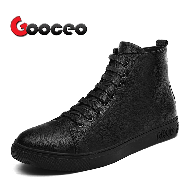 

Men's Flats Cotton Padded Boots Skateboarding Shoes High-top Leather Warm Black Fashion Zip Lace Up Round-toe For Men 6 inch