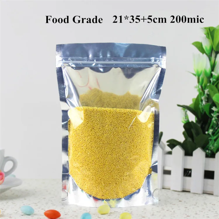 21*35+5cm Stand Up Translucent Aluminium Ziplock Bag Reclosable Zipper Close Foil Plastic Pouches with Front Clear Bags | Дом и сад