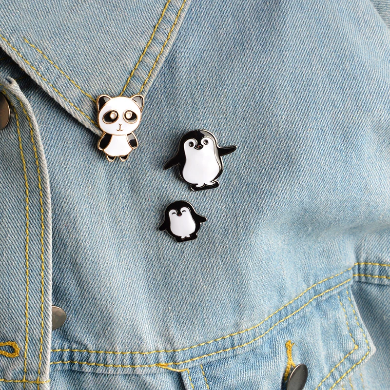 3 шт./компл. эмалированная брошь Mama penguin baby panda булавка джинсовая сумка для одежды