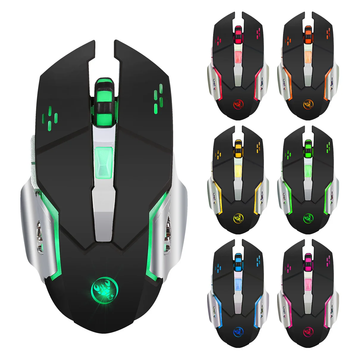 

Wireless Mouse 2400DPI USB Rechargeable Ergonomic Gaming Mouse 6 Button 7 Colors Breathing Light Optical Office Mouse
