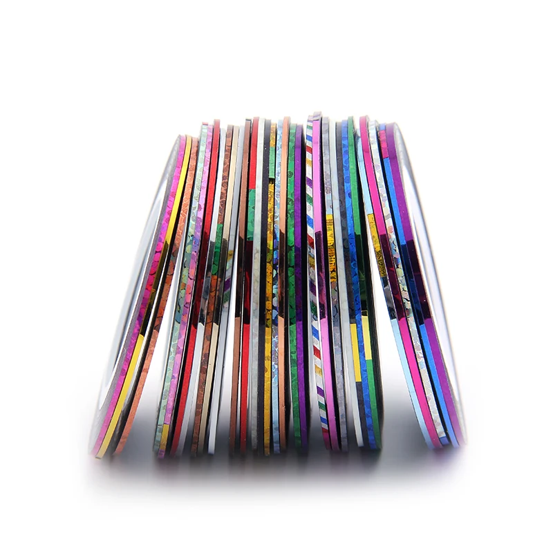 30 rolls +1 case Mixed Colors Rolls Striping Tape Line DIY Nail Art Tips Decoration Sticker Nail Art Metallic yarns strips