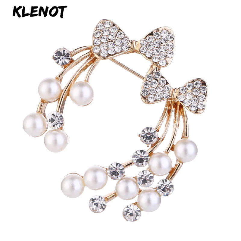 

Pearl Bow Flower Brooch Bowknot Decoration Brooch Pins Rhinestone Brooches Women Wedding Bridal Clothes Jewelry Coat Accessories