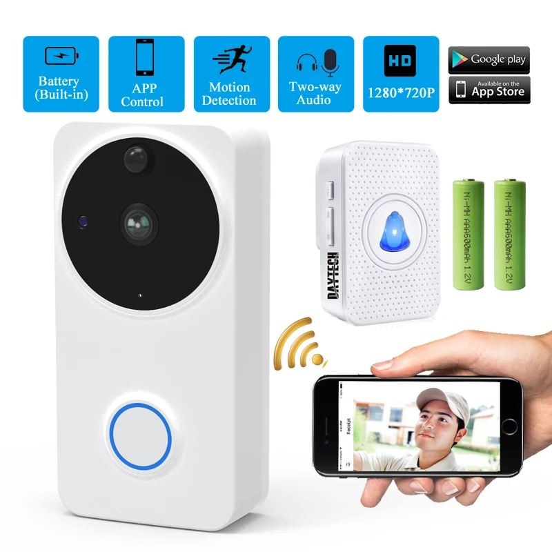 DAYTECH Wireless Video Camera Doorbell Intercom Door Phone Outdoor 720P WiFi Camera Battery IP65 Door Bell Alarm Home Security