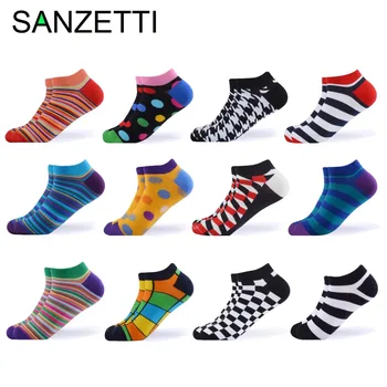 

SANZETTI 12 Pairs/Lot 2020 Men Women Combed Cotton Socks Casual Plaid Striped Design Pattern High Quality Dress Gift Socks