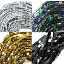 Черный/Золотой/Серебряный/радужный 98 шт./лот с покрытием из натурального камня Гематит Куб Квадратные бусины 1" на прядь 4 мм