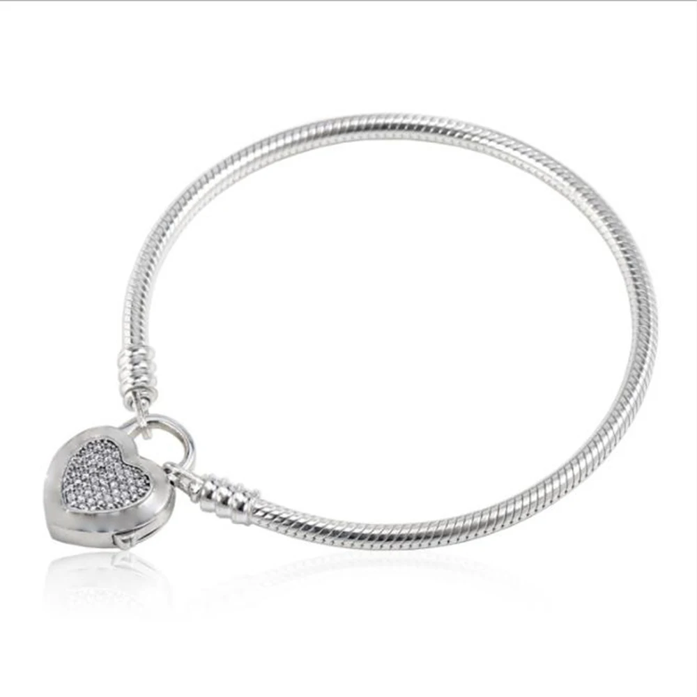 

Hearts Of Signature Bracelet 100% 925 Sterling Silver Bracelet Padlock Smooth Bracelet Fit European Original Charms Diy Jewelry