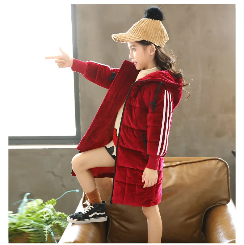 Hot 2018 Winter Cotton Hooded Jackets Teenage Girls Fashion Warm Solid Outwears Coats Kids Thick Long Jacket Children Padded (16)