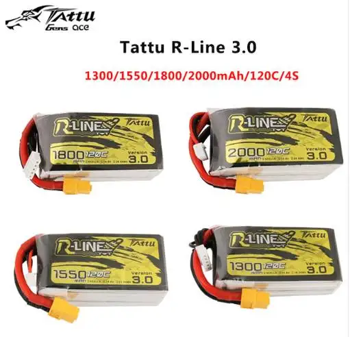 

Tattu R-Line Version 3.0 V3 1300/1400/1550/1800/2000mAh 120C 4S 6S 4.2V Lipo Battery XT60 Plug FPV Racing Drone RC Quadcopter