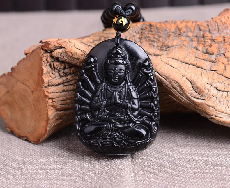 Высокое качество уникальный натуральный черный Обсидиан Резной Будда Лаки амулет кулон ожерелье для женщин мужчин Подвески Ювелирные изделия