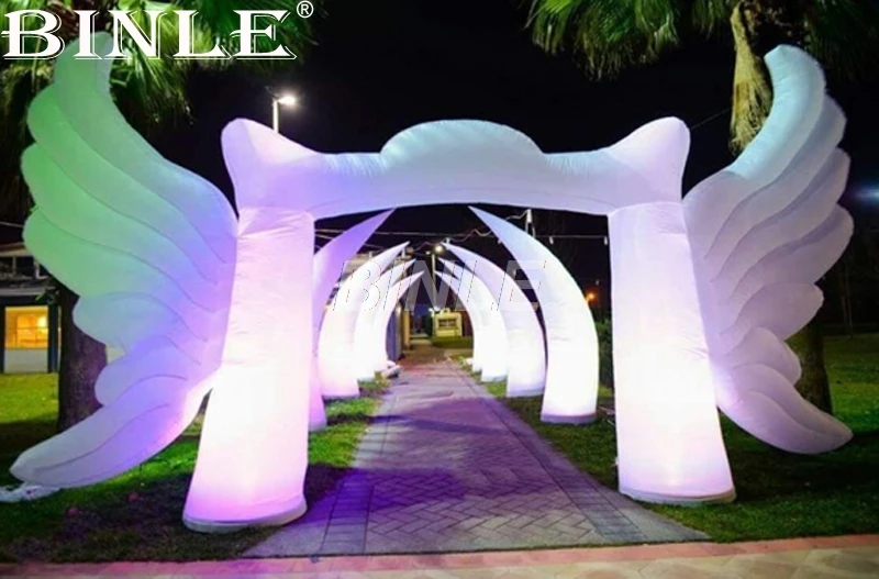 

Free shipping creative led lighted giant inflatable arch with angle wing entrance arch for wedding party decoration