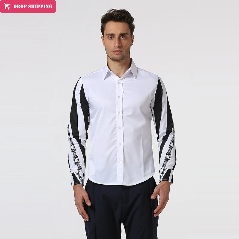 Прямая доставка Мужская рубашка с принтом с длинным рукавом camisa masculina мужская модная рубашка высокое качество, брендовая одежда Мужская