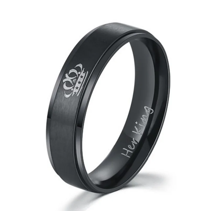 Relodi Charm Double Rings Her King and His Queen Stainless Steel Wedding Rings for Women & Men Fashion Couples Jewelry SP0168