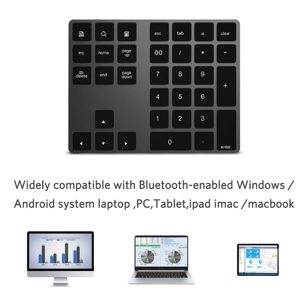 

Bluetooth Number Pad Keyboard Numeric Mini 34 Keys Aluminum Alloy for iOS Android WIF66