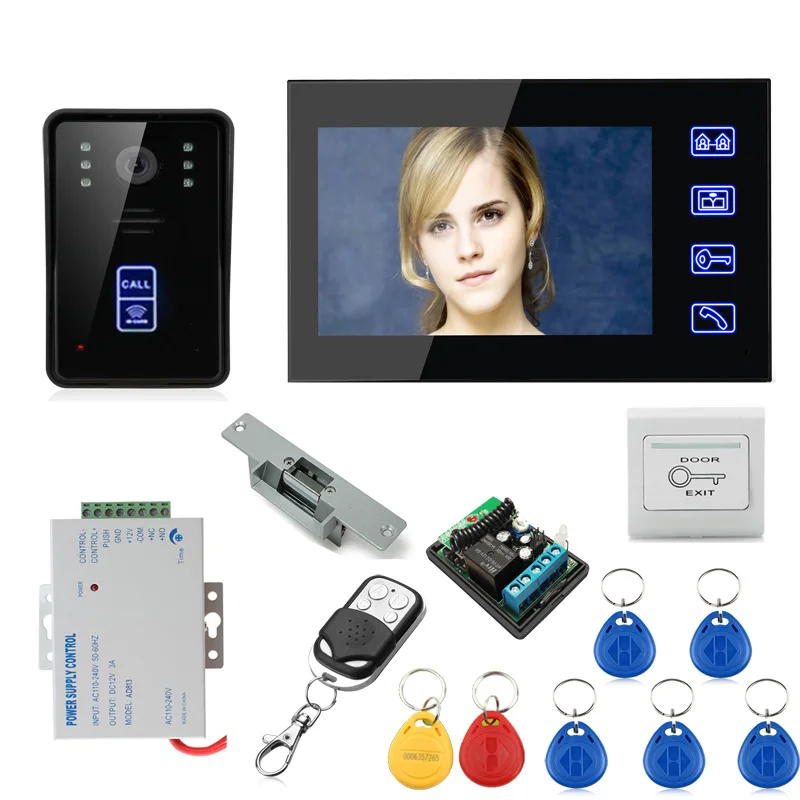 

SmartYIBA 7'' Inch Monitor Wired Visual Video Door Phone Intercom Kit with RFID Remote Unlock+Electric Strike lock Night Vision