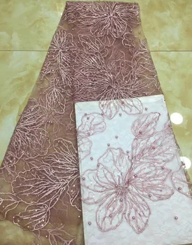 

(5yards/pc) high quality African French net lace fabric soft embroidered tulle lace with sequins beads for party dress FLZ898