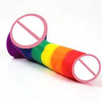22*4.5cm Rainbow Simulation Penis Realistic Dildo Soft Silicone Suction Cup Flexible Horse Dildos Masturbator Sex Toys for Women 4