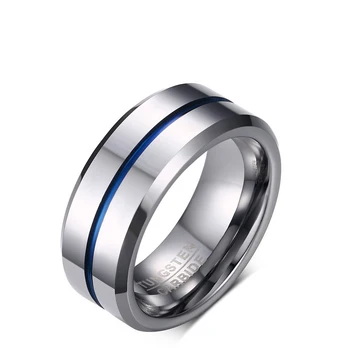 

UFOORO 8MM Tungsten Steel Blue Ring Fashion Men's Ring Jewelry Created Elegance Promise Ring For Women Men Birthday Gifts