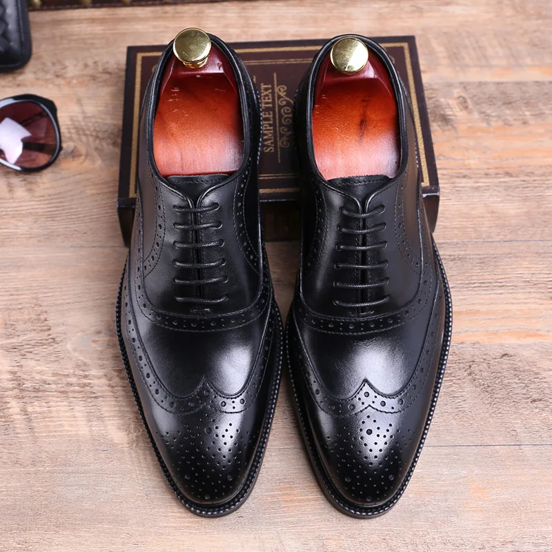 Couro Estilo Bullock Sapatos Vestir Do Negócios vermelho Elegante Genuíno Carving Vinho Oxford Para De Homens Vintage Mycolen Trabalho Italiano Preto qpOYtw