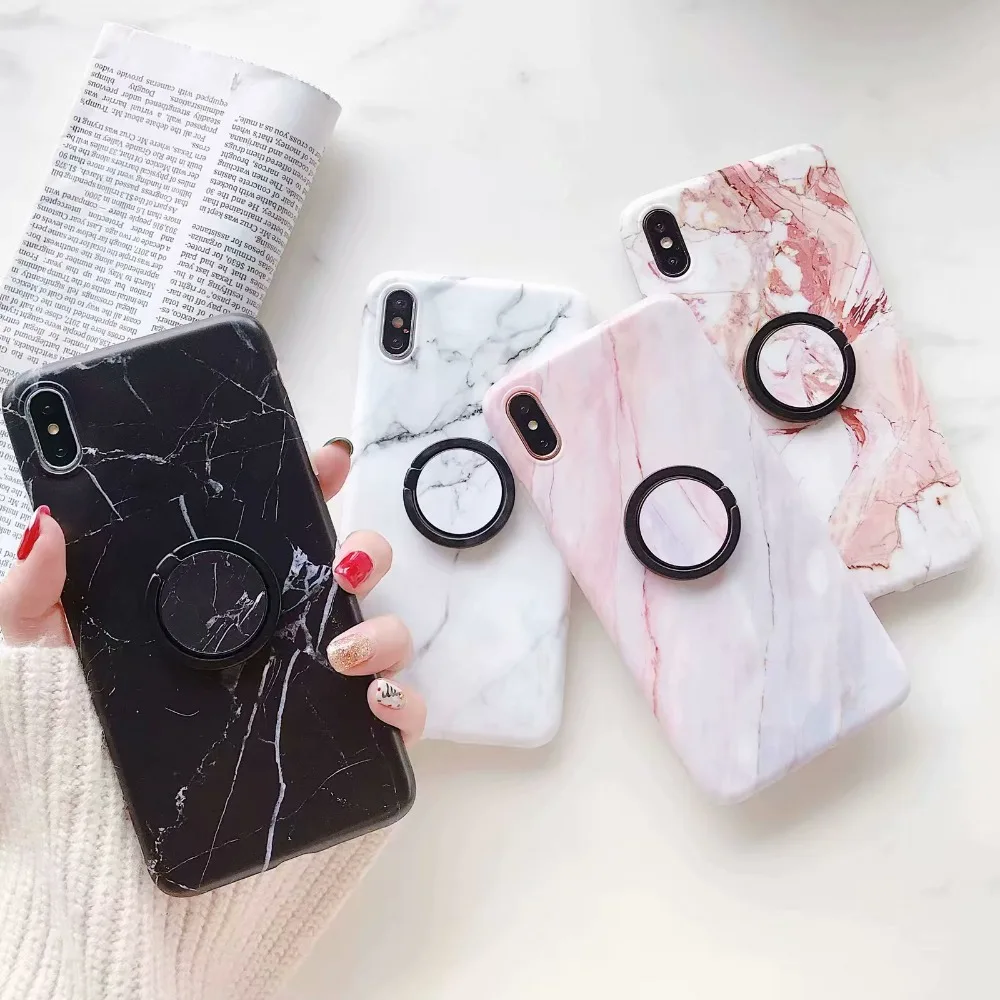

ZRICKIE Marble Case For iPhone X Xs Max Case Meatl Ring Holder Silicone TPU Matte Case For iPhone 8 7 6 6S Plus Case Fundas Capa