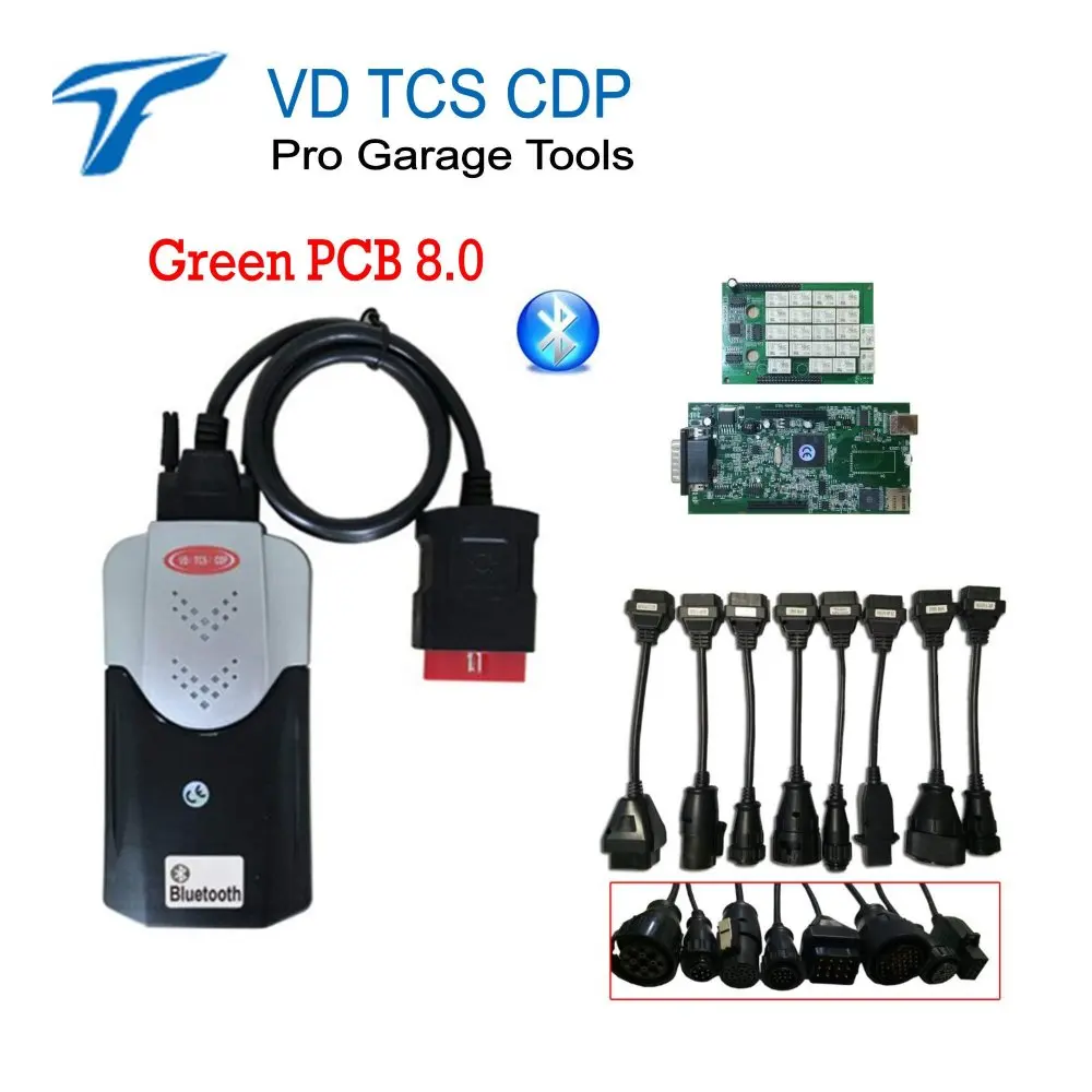 DHL VD TCS CDP PRO PLUS для зеленой печатной платы 8,0 с Bluetooth 15R3/16R0 автомобиль грузовик OBD2 диагностические инструменты+ полный набор 8 шт. автомобильные кабели