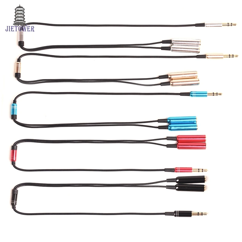 300pcs lot 1 to 2 in 1 3 5mm Jack Aux Audio Cable Male to 2 Female Wire Splitter Y metal Extension Cable for Headphone Car Phone
