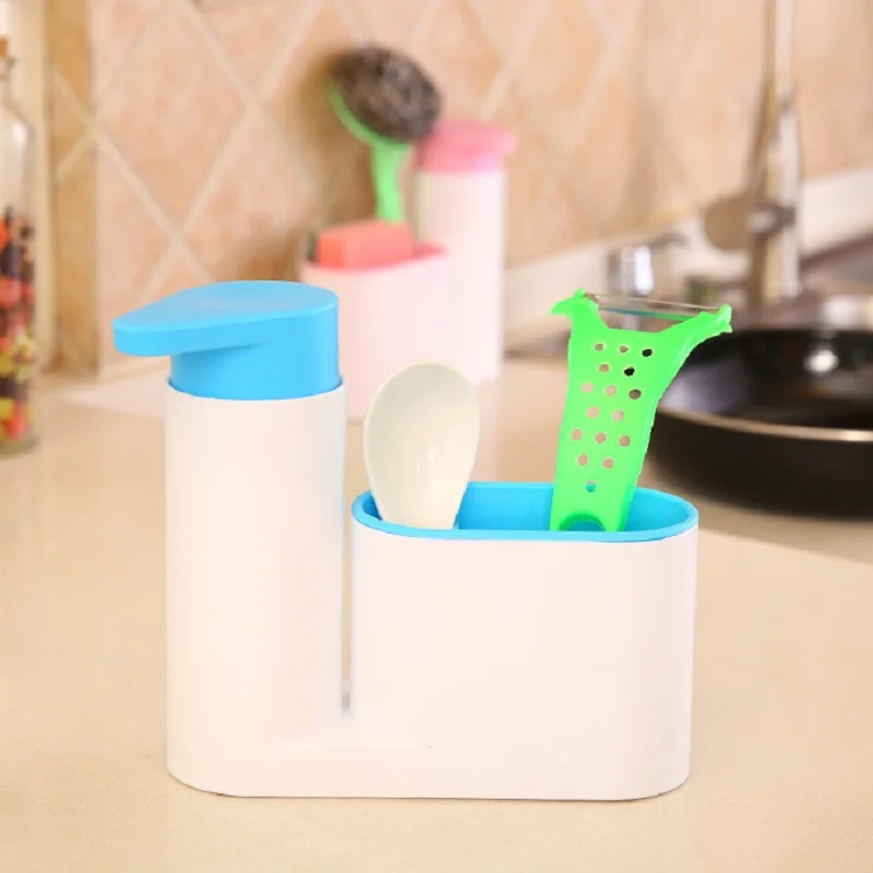 

Multifunctional Kitchen Storage Sink Compartment Washing Sponge Brush Sink Detergent 2 in 1 Soap Dispenser Bottle Kitchen Gadget