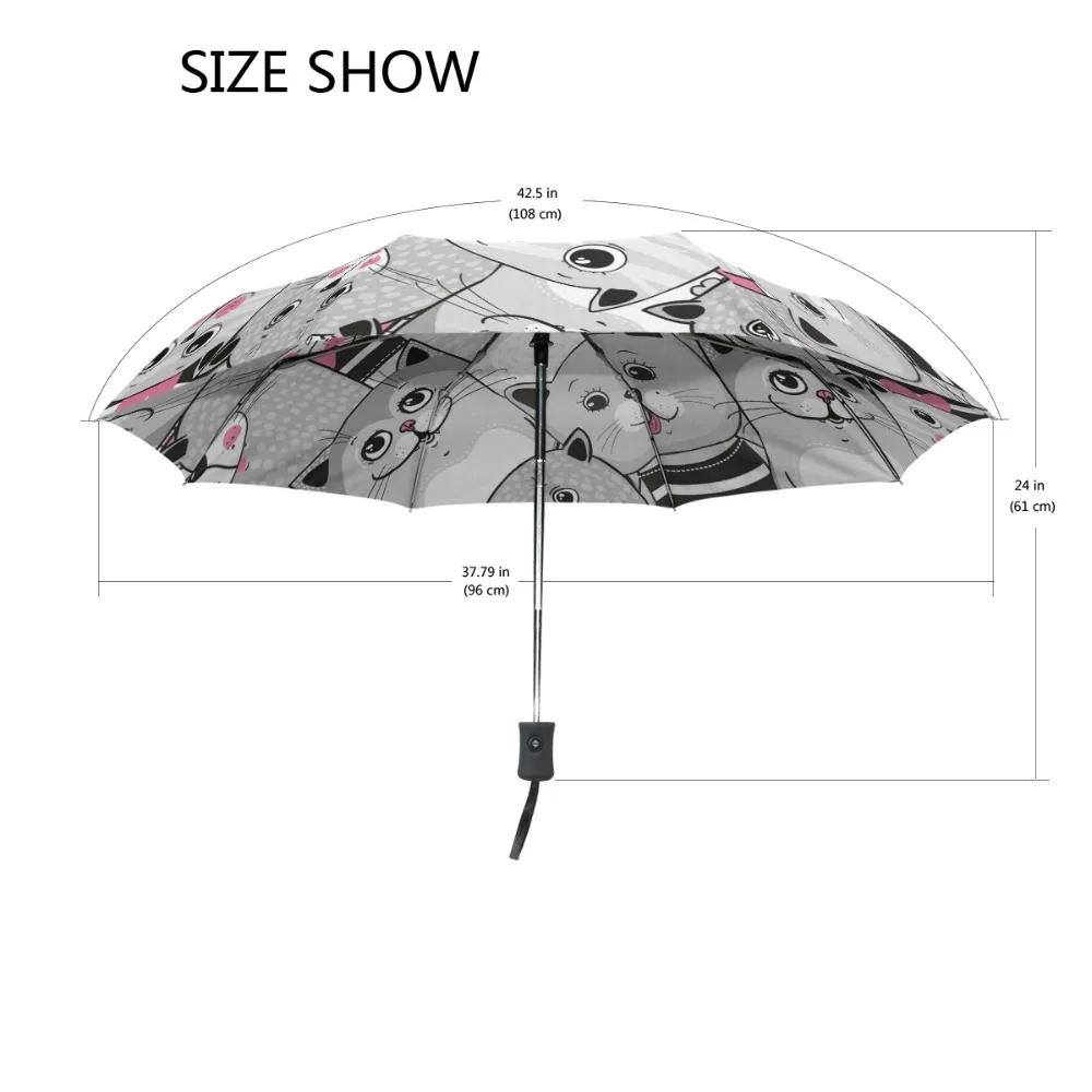 Ветрозащитный Автоматический зонтик дождь женский прекрасный кот складной Зонты Дети портативный зонтик для девочки