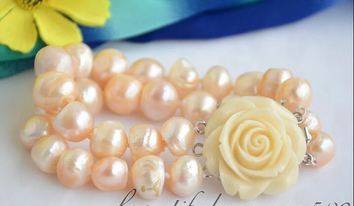 

Z6559 2strands 15mm pink baroque freshwater cultured pearl bracelet 8inch @^Noble style Natural Fine jewe SHIPPING 6.2 6.02