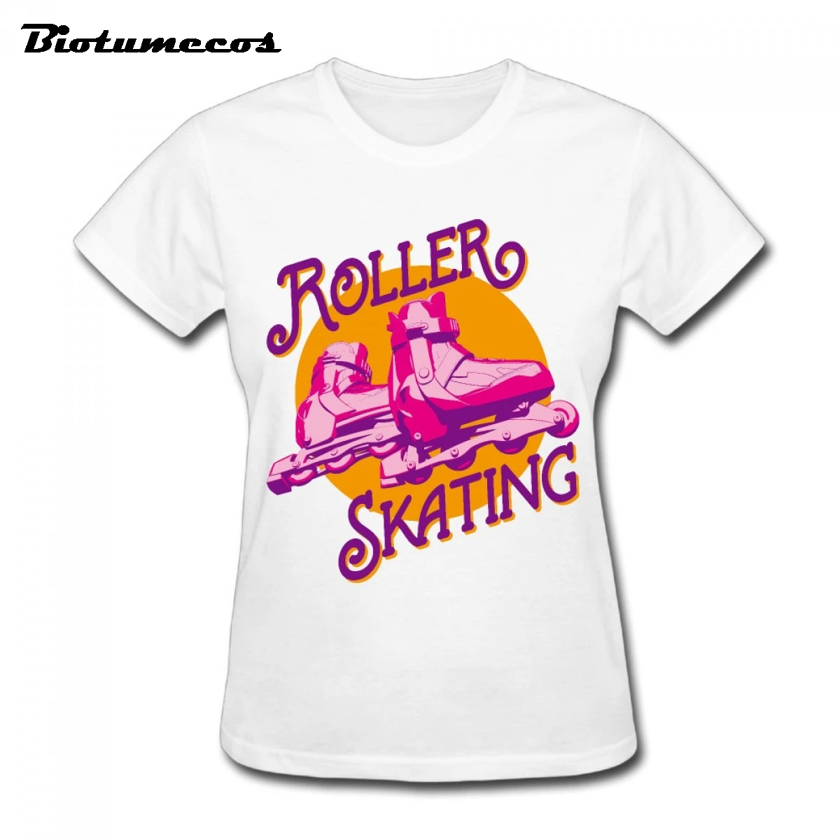 Women T Shirts Fashion Short Sleeve 100 Cotton Roller Skating Printed