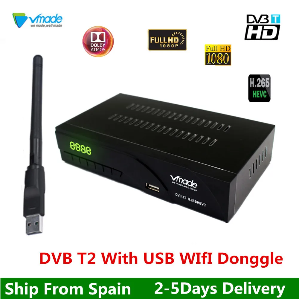 

Vmade DVB-T2 +USB WIFI MPEG4 H.265/HEVC DVB T2 Terrestrial Receiver TV set Top Box Support Youtube Dobly AC3 with RJ45 DVB Tuner