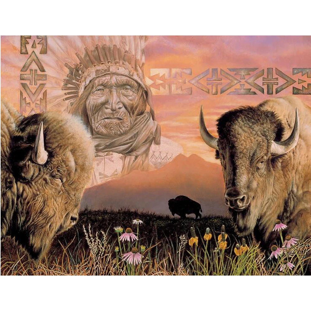 

NEW 5D DIY Diamond Painting "Indian chief and Cattle" Diamond Embroidery Cross Stitch Needlework Full Drill Home Decor YU952