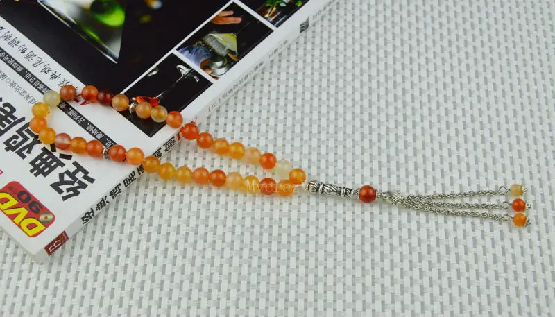 New ! Natural Handmade Calcedony bead Islamic musilm 33 prayer beads tashih Rosary beads for gift by Free shipping;100% Original