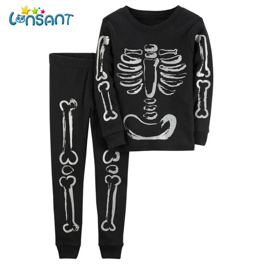 

LONSANT Kids Baby Girls Boys Bone Tkeletons Tops Shirt + Pants 2PCS Vestido De Festa Infantil Funny Kids Clothing Dropshipping
