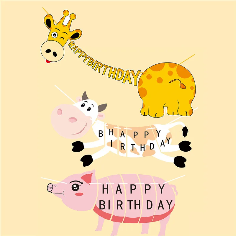 1Set Happy Birthday Decorations DIY Cute Dinosaur Safari Jungle Party Animal Banner Baby Shower Favors Kids Supplies DT17 (5)