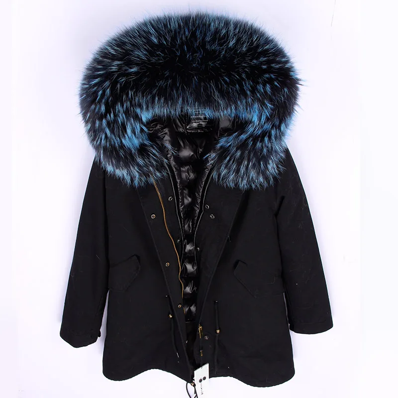 Зимняя куртка, Женское пальто с натуральным мехом, длинная парка, серебристая парка, натуральный мех енота, утиный пух, пальто, Толстая теплая верхняя одежда, Топ бренд - Цвет: Color 30