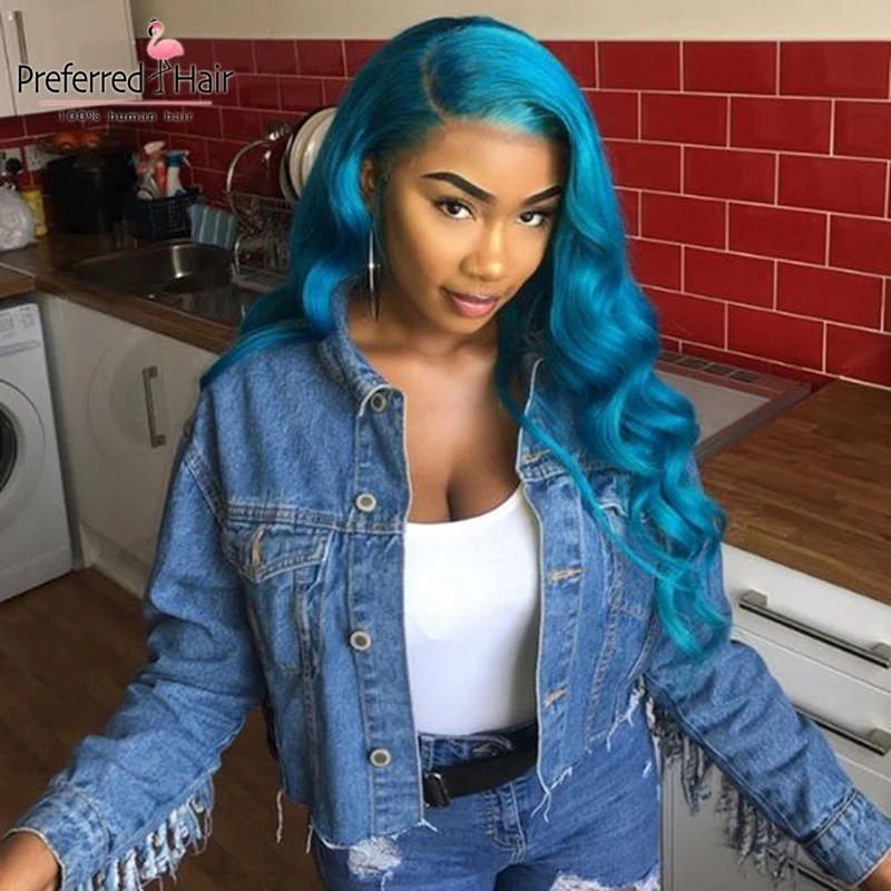 

Preferred Pre Plucked 13x4 Blue Loose Wave Wig Remy Transparent Lace Wigs Brazilian Lace Front Human Hair Wigs For Black Women