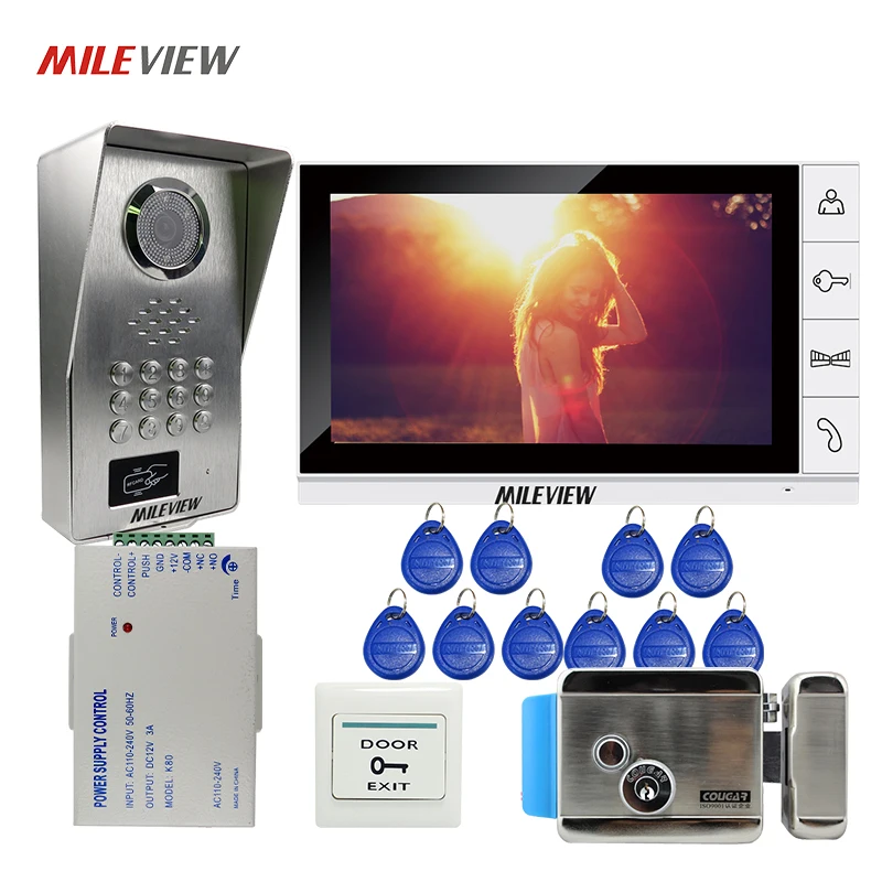 

FREE SHIPPING 9" LCD Monitor Video Intercom Door bell Phone System RFID Code Keypad Unlock Outdoor Camera + Mechanical Door Lock