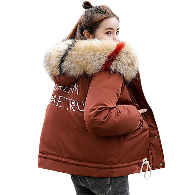 2018 New Fashion Thick Colorful Fur Collar Hooded Down Parkas Winter Jacket Women Coat Female Warm Slim Down Cotton Jacket Coat Coats