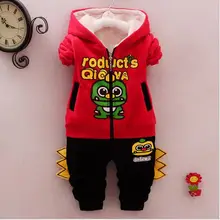 Стильный зимний модный теплый повседневный спортивный костюм из 2 предметов с мультипликационным принтом для маленьких мальчиков и девочек, комплекты детской одежды