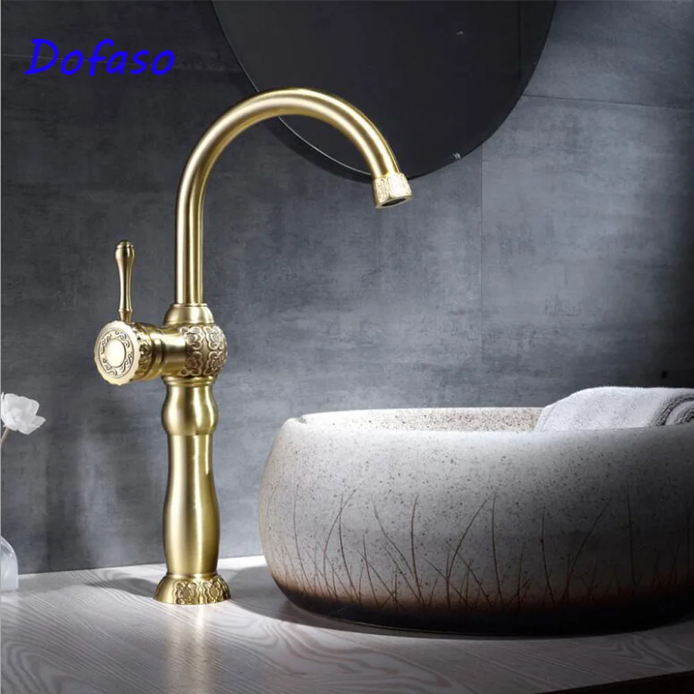 

Dofaso copper retro basin faucet cold and hot water carved copper natural color kitchen basin faucet cold and hot mixer taps