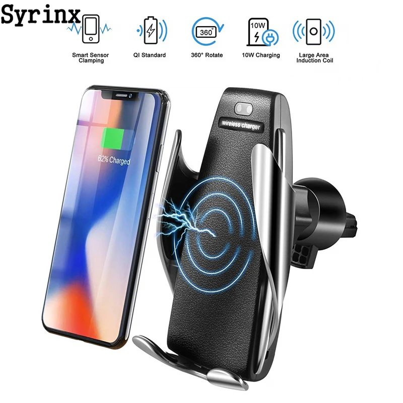 

Syrinx Automatic Clamping Wireless Car Charger For iphone 8 Android Air Vent Phone Holder Charging Mount Bracket Stand Support