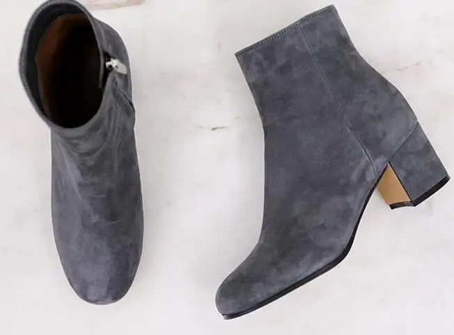 Fashion Gray Suede Leather Women Round Toe Ankle Boots Zipper Side Med Square Heel Ladies Knight Style Boots Spring Hot Boots Fashion Gray Suede Leather Women Round Toe Ankle Boots Zipper Side Med Square Heel Ladies Knight Style Boots Spring Hot Boots