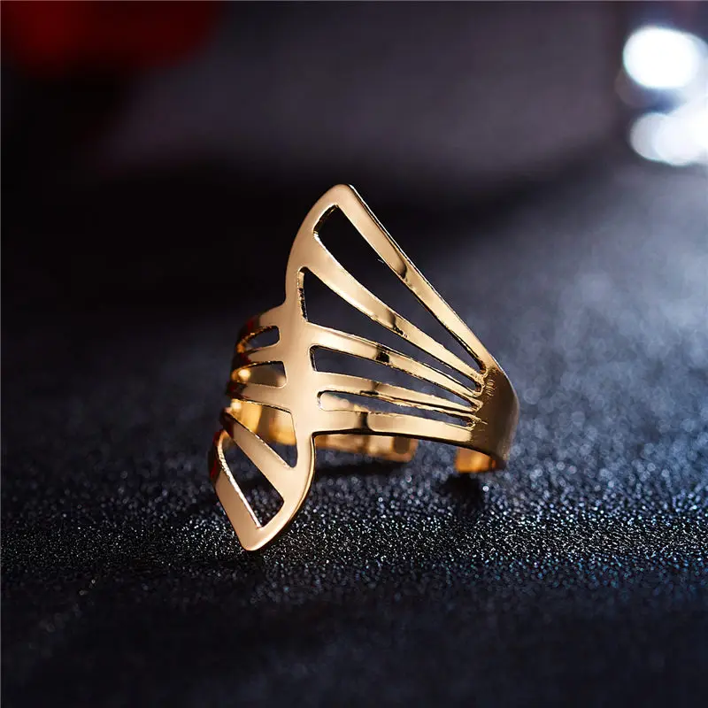

2019 New Fashion Gold Geometric Hollowed Out Opening Ring For Women Punk Alloy Finger Rings Simple Boho Jewelry
