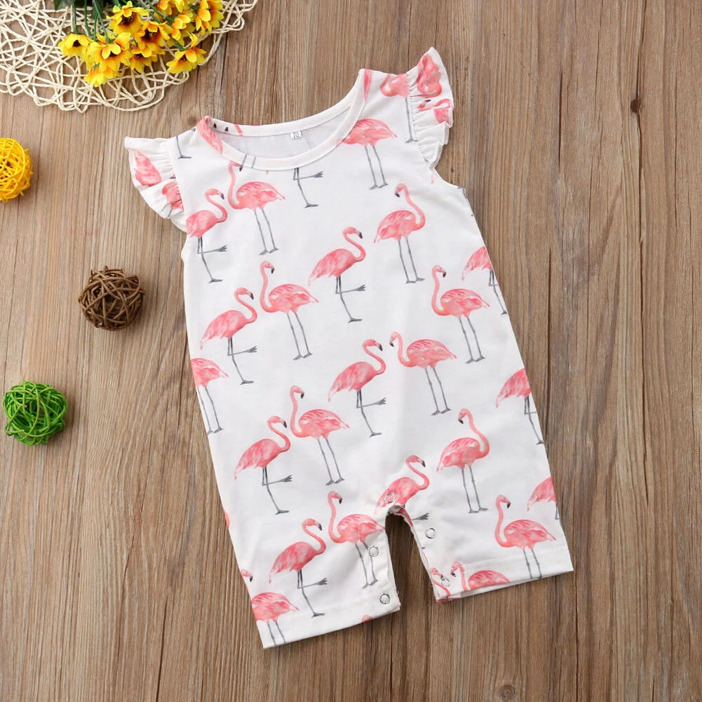 Cute Toddler Kids Baby Girl Flamingo One piece Bodysuit Babies Cotton
