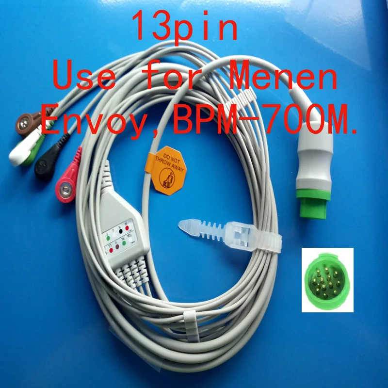 

Compatible with 13pin Menen BPM-700M and Envoy ECG Machine the one-piece 5 lead cable and snap leadwir,AHA or IEC.