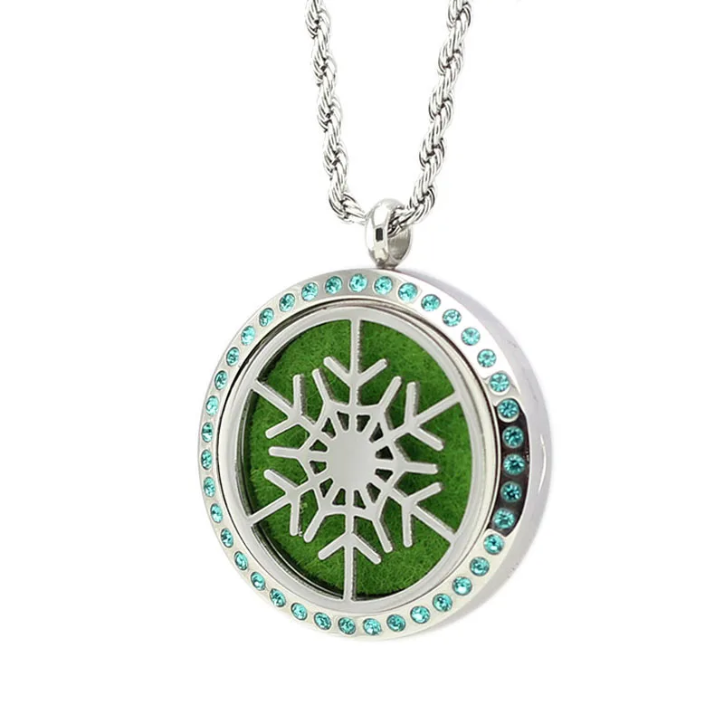 

Snowflake 30mm Stainless Steel Perfume Locket Magnetic Christmas Essential Oils Diffuser Locket Pendant 10pcs