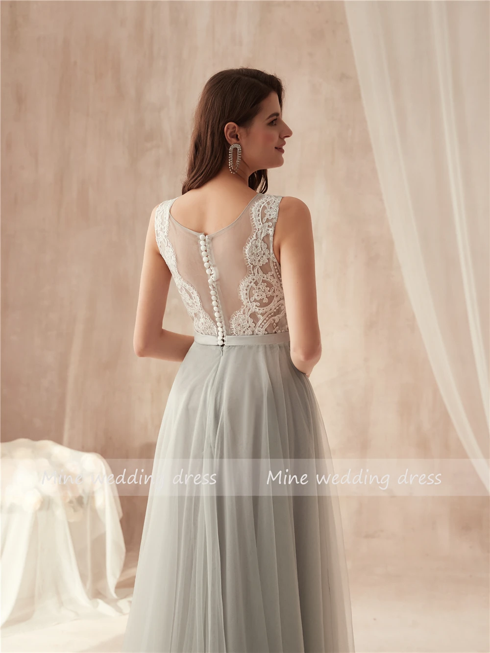 Decote em v Superior até o Chão Vestido de Noite Vestido de Baile Robe de Soiree Applique Branco Renda Tule Macio Ilusão Botão Voltar Longo 8 Decote em v applique branco renda superior