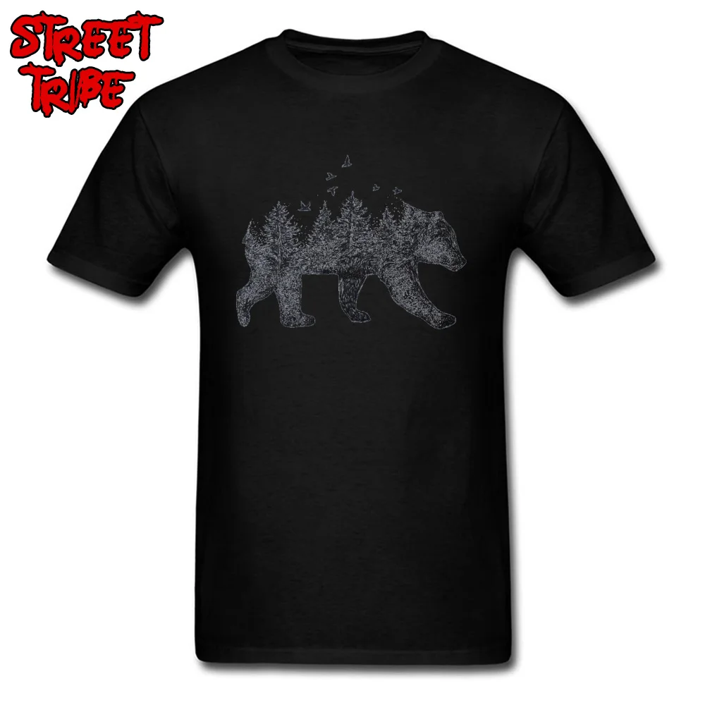 Хлопковая Футболка мужская бежевая футболка винтажные футболки топы с медведем и лесом художественный дизайн Модная одежда размера плюс футболки с коротким рукавом - Цвет: Black