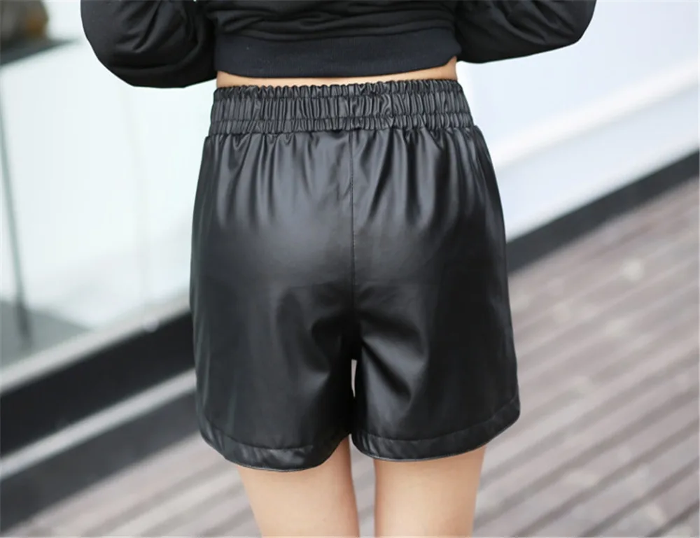 

Hot Sell 2017 women leather short lady girl sexy pu summer shorts hot mini capris girl faux leather short with pocket S-XXL Size